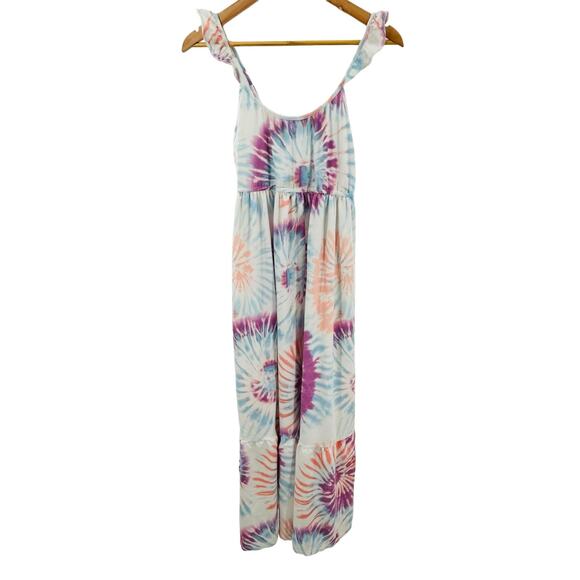 32° Cool Degrees Maxi Dress Ruffle Strap Purple Blue‎ Tie Dye Youth large 12/14 - Picture 1 of 10